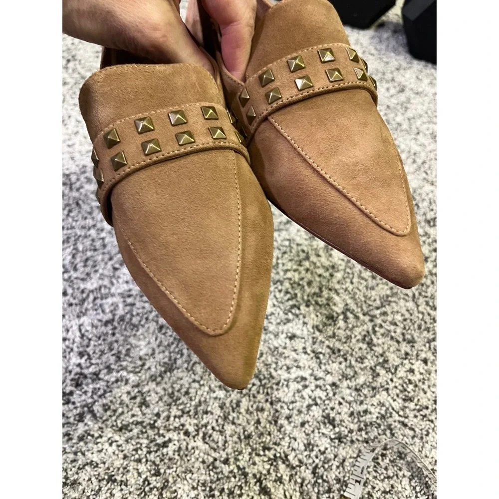 Paolo Suede Studded Pointed Toe‎ Flats Women Tan Size 6